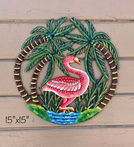 Flamingo with Palm Trees - 15”