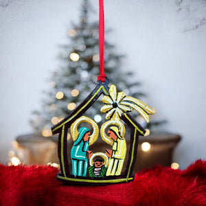 House with Star Nativity Ornament - Painted