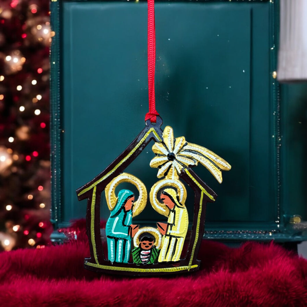 House with Star Nativity Ornament - Painted