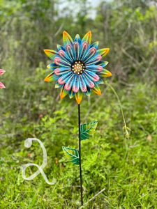 Flower Yard Stake - Pink Blue Multi