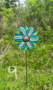 Flower Yard Stake - Blue Green Multi