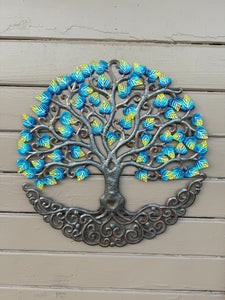 Blue and Green Tree of Life with Heart Trunk and Flowers - 23'