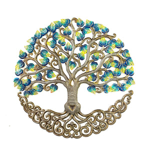 Blue and Green Tree of Life with Heart Trunk and Flowers - 17"